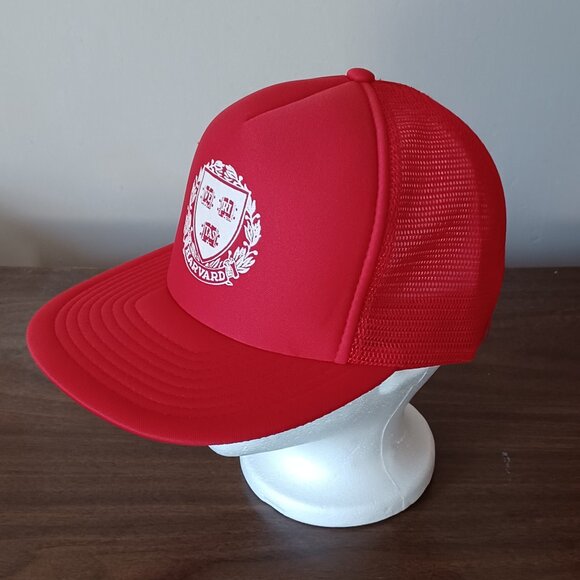 Vintage 1980s Speedway Harvard Veritas Red Trucker Hat Snapback Cap - Picture 2 of 10